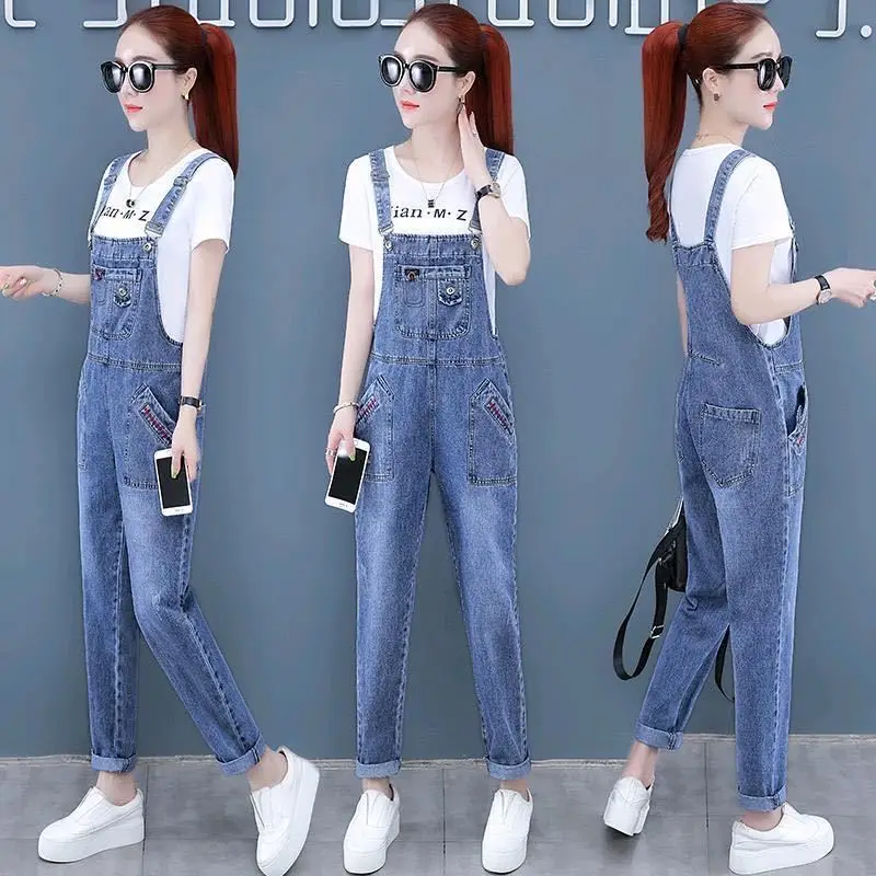 Women's Denim Overalls Korean Style Loose Western Style Reduce Age 2020 Spring and Autumn New Fashion Slim Jumpsuit feynzz 2022 spring and autumn new denim overalls nine point pants women s loose fat mm slim student jumpsuit tide brand