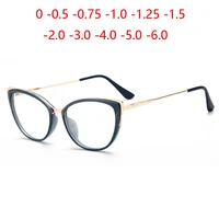 Anti-blue Light Cat Eye Prescription Spectacle Women Myopia Lens Photochromic Glasses Diopter 0 -0.5 -0.75 -1.0 -2.0 To -6.0 1