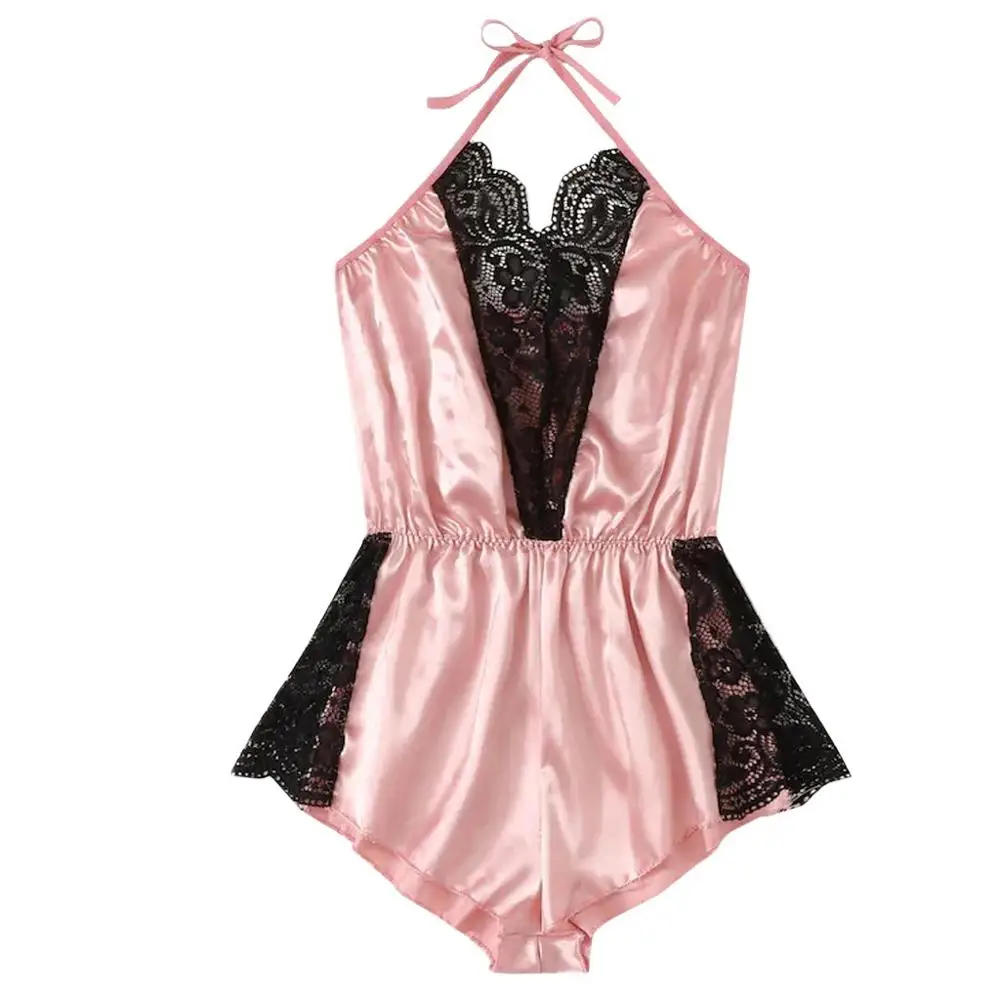 Розовый Sexy Satin Bodysuit Fashion Women Comfort Solid Sleepwear Plus Size Underwear Seksowna Bielizna Damska New Hot Sale E - Цвет: Розовый