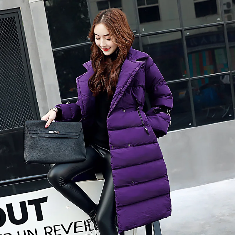 

Bell Sleeve Drawstring Waist Hugging Long Cotton Coat Women's Long over-the-Knee New Style 2017 Korean-style Slim Fit Slimming T