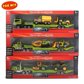 

New 3set total 9pcs: 3 Flatbed Cargo Trucks with 6 Car, Die-cast Metal Collectible Models, Trailer Container on Flatcar Kid Toys