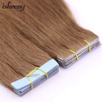 

Isheeny Remy Tape Hair Extension PU Tape 18" Pure Color European Human Hair Extensions 2.5g Seamless Skin Weft Hair 12 pieces