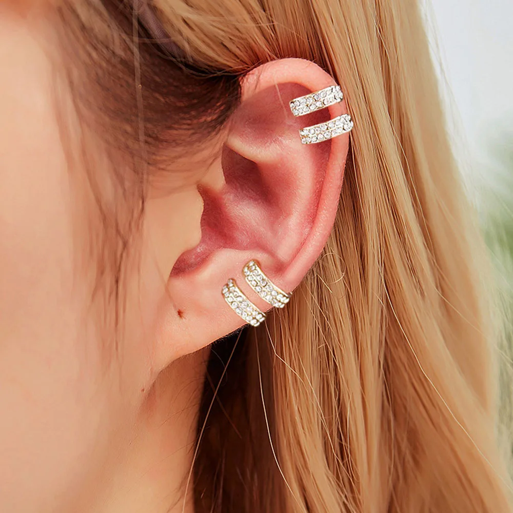 Серьги-Клипсы из сплава с двойным кольцом модные маленькие круглые серьги 2 ряда
