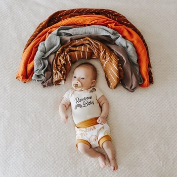 

Baby girl boy clothes suit short-sleeved letter jumpsuit + rainbow printed shorts + bow tie hairband soft skin-friendly