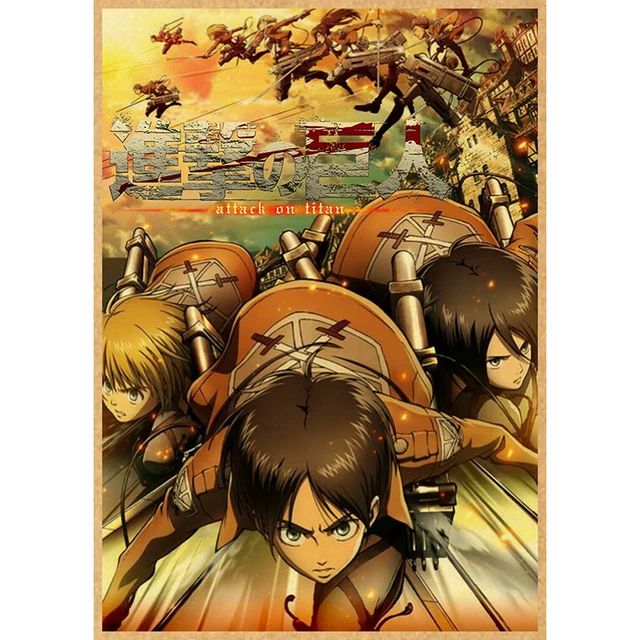 Attack on Titan Anime Poster Decor For Home Posters Room Wall Pictur Kraft Paper Retro And Prints Art Bar Cafe Stickers 39
