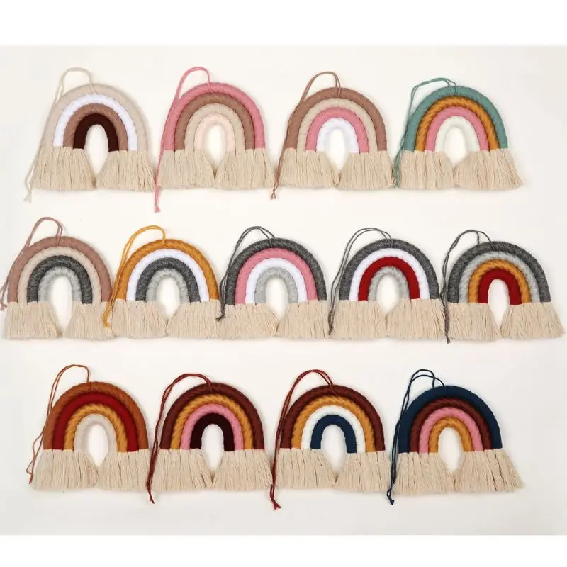 INS Nordic Home Weaving Hand-Woven Rainbow Tapestry Cotton Tassel Wall Hanging Toy Baby Girls Room Decor Nursery Home Decor