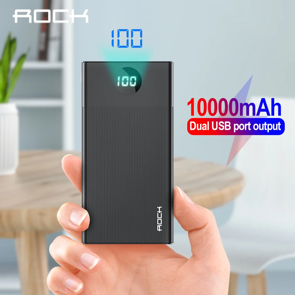 Tanie ROCK Power Bank 10000 mAh przenośne ładowanie PowerBank 10000 mAh USB PoverBank zewnętrzna ładowarka USB dla Xiao mi mi 9 8 iPhone