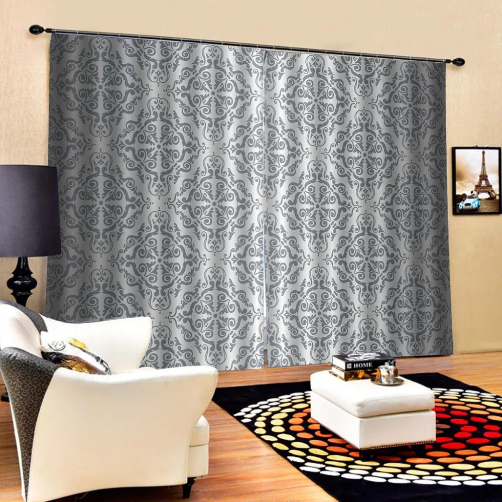 grey curtains morden curtain 3D Window Curtain Decoration curtains Luxury Blackout For Living Room