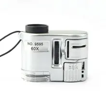Brand New Mini Lens 60X Pocket Magnifier Microscope With LED Light Jewelry Jeweler Loupe Currency Dectector