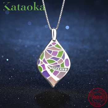 

Multi-color grid 925 Sterling Silver Pendant Charming clear zirconia Necklace luxury Party Jewelry Leaf shape Necklace