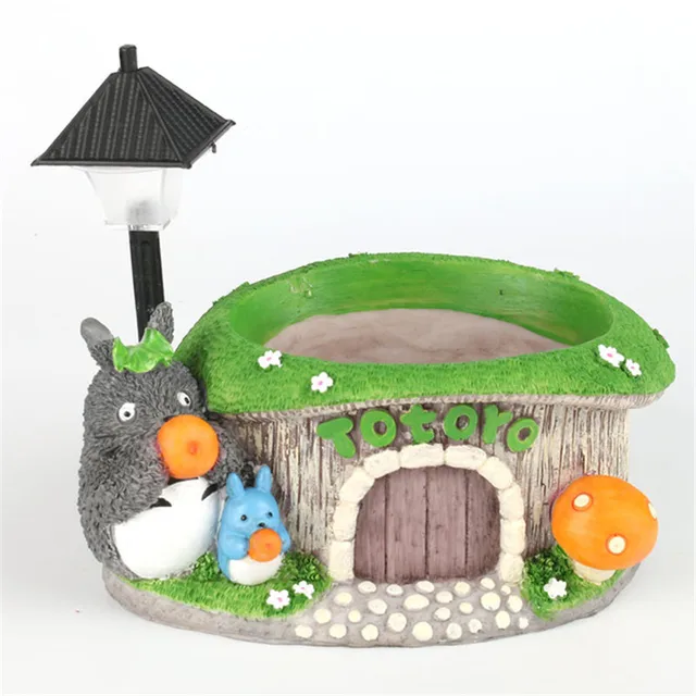 Rajzfilm Totoro Virágcserép Kerti Dekoráció Gyanta Kreatív Kézműves Ültetvények Otthoni Iroda Bonsai Zamatos Növényi Edény És Bicolor Led -Es Fény - Image 4