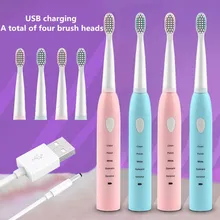 4 шт./лот, звуковая электрическая зубная щетка, 5 режимов для взрослых с таймером, зубные щетки на батарейках, 16 сменных головок