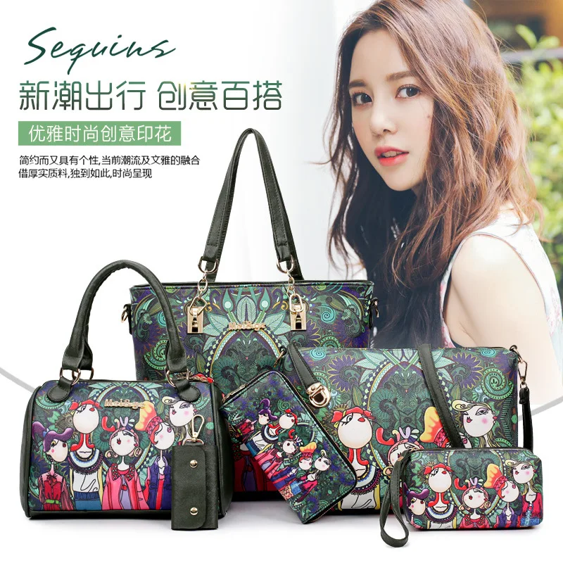 

2018 New Style Europe And America Fashion Shoulder Hand Versatile Different Size Bags Six Pieces Set WOMEN'S Bag