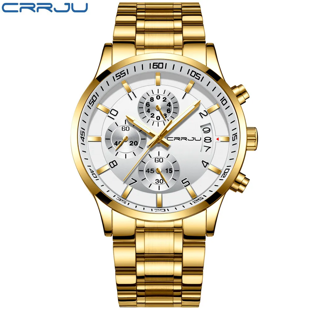 gold white Наручные часы с ремешком из нержавеющей стали, мужские часы, новинка, reloj hombre, Лидирующий бренд, кварцевые часы, мужские часы с хронографом и датой, наручные часы для мужчин - Цвет: gold white