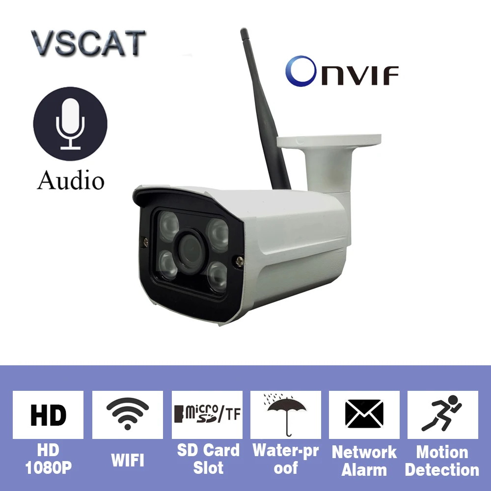 WiFi ip-камера HD 720P 1MP/ 960P 1.3MP/ 1080P 2MP s аудио P2P Onvif Bullet IR Cam водонепроницаемая защита