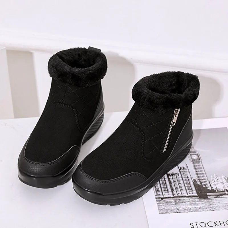 Women Shoes Winter Warm Snow Boots Plush Inside Ankle Boots Zip Platform Casual Sneakers Wedges Casual Shoes Botas Mujer