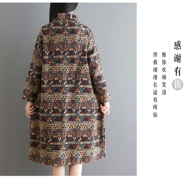 P Ammy, новинка, зимние, большие размеры, женские, свободные, плюс бархат, утолщенные, Ретро стиль, китайский стиль, хлопок и лен, пальто с принтом