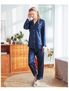 

New Style Embroidery Women Pajamas Set 2PCS Sleepwear Satin Pyjamas Print Animals Nightwear Shirt&Pant Nightgown Set Sleep Suit