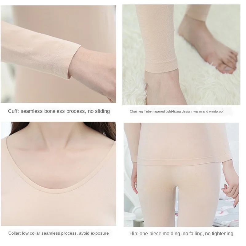 Queenral Women's Thermal Underwear Long Johns Thermo Lingerie Second Female Skin Ultra-thin Thermal Shirt Inner Wear For Women