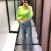 Осенне-зимняя обувь новые уличные джинсы с низкой талией повседневные джинсы Женская одежда, одноцветные тонкие волосы средства ухода за кожей стоп расклешенные джинсы для женщин