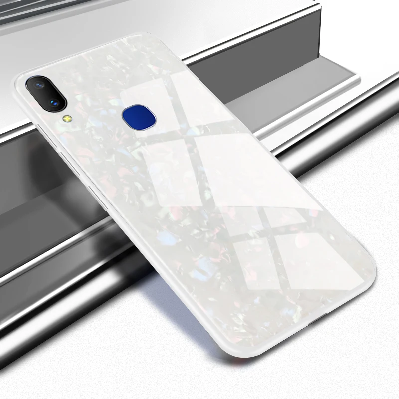 ДЛЯ Vivo V11 funda de lujo de vidrio templado a prueba de golpes funda trasera dura carcasa из силикона de Марко суаве Para Viv - Цвет: Blanco
