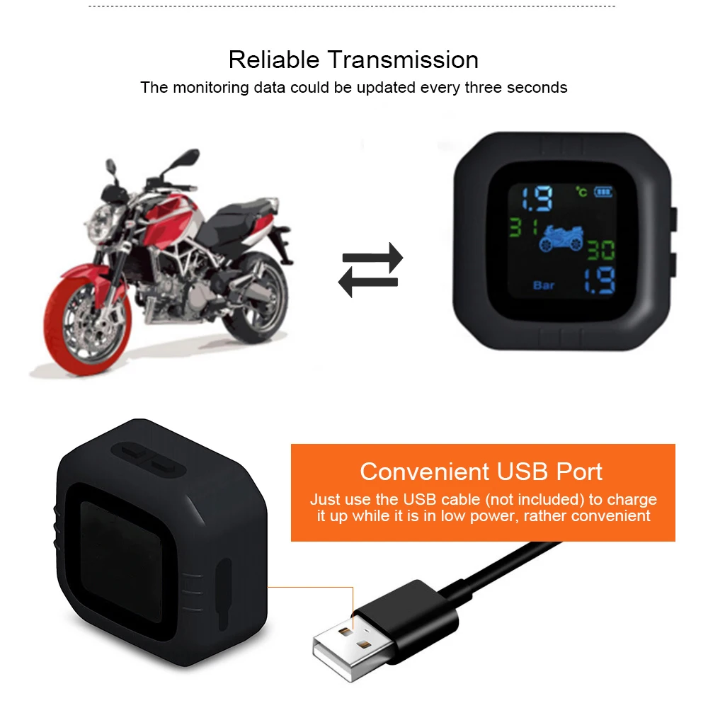 Zeepin Moto TPMS зарядка через usb мотоцикл ЖК-экран дисплей система мониторинга давления в шинах с 2 внешними датчиками