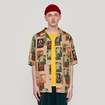 

Summer Short Sleeve Men Shirt Retro Casual 3d Print Loose Mens Shirt Streetwear Hip Hop Couple Fashion Korean Clothes Men AA50CS