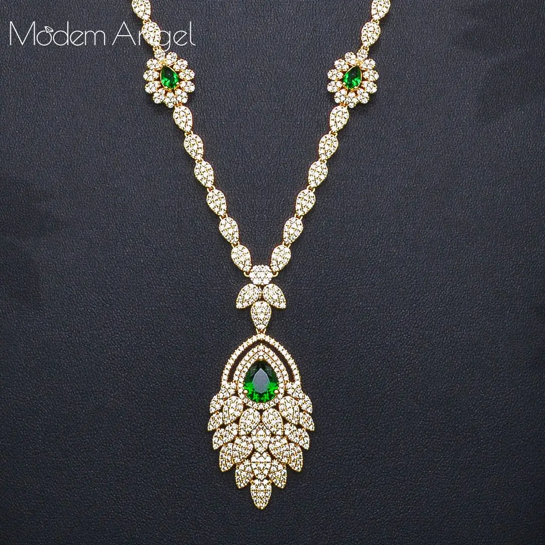ModemAngel, эксклюзивная длинная цепочка, кубический цирконий, Свадебные Ювелирные наборы для невесты, Дубай, Женский Золотой роскошный ювелирный набор