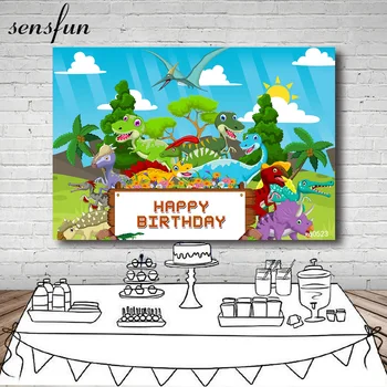 

Sensfun Cartoon safari Jungle Dinosaur Party Kids Birthday Photography Backgrounds Customized Backdrops For Photo Studio Vinyl