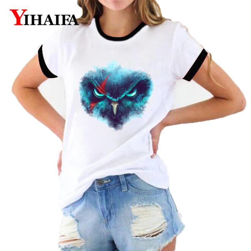 

Women T Shirts Nebula Owl 3D Print Animal Graphic Tees Summer Short Sleeve Casual White T-Shirt Hip Hop Ropa Mujer Tops