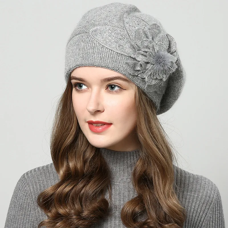 CC beanies женская зимняя шапка вязаная шерстяная шапка цветы берет мужская Милая Рождественская