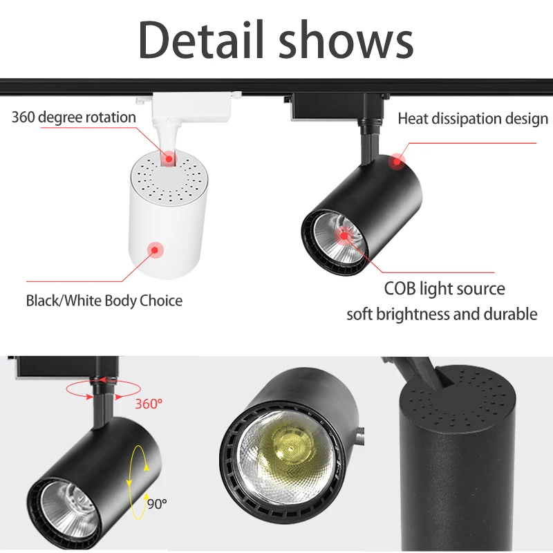 LED Track Light 220V Fixture Led Track Lamp Set Spot Lighting Fixture COB Spotlight Rail 12/20/30/40W For Store Kitchen Indoor 6