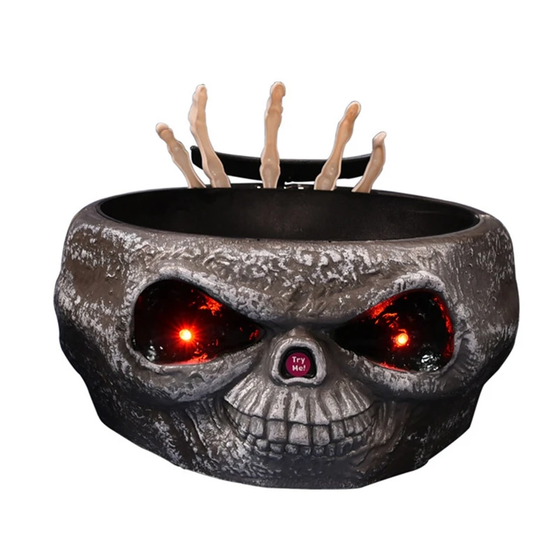 Halloween Electric Toy Candy Bowl with Jump Skull Hand Scary Eyes Party Creepy Decoration Haunted Skull Bowl Ktv Bar Horror Prop