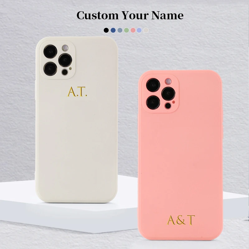 apple 13 pro case Custom Name DIY Candy Color Liquid Silicone Phone Case For iPhone 13 12 Pro Max Mini XS XR X 7 8P Luxury Soft Personalize Cover apple 13 pro case