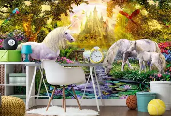 

CJSIR Photo Wallpaper Sunlit Castle Forest Lotus Pond Water Horse Animals Children Background Wall 3d Wallpaper Papier Peint