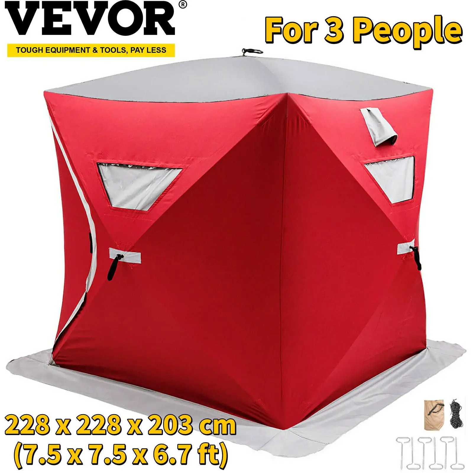 VEVOR навес для подледной рыбалки Shanty Pop-Up 3-Person 300D оксфордская Ткань