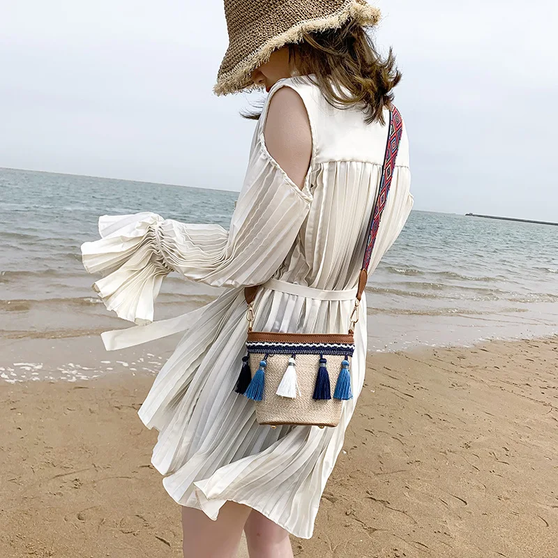 

Ethnic-Style Weaving WOMEN'S Bag 2019 Summer New Style Versatile Wide-Strap Shoulder Bag Hot Sales Shoulder Beach Straw Bag