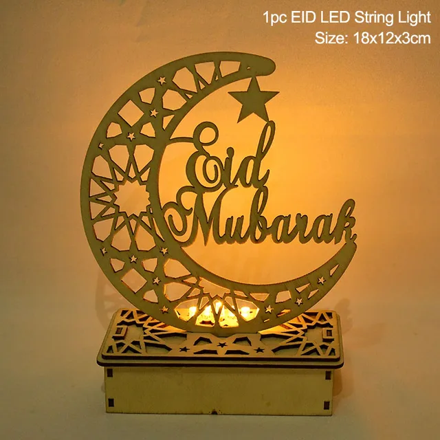 EID Mubarak Wooden Pendant with LED Candles Light Ramadan Decorations For Home Islamic Muslim Party Eid Decor Kareem Ramadan Style9