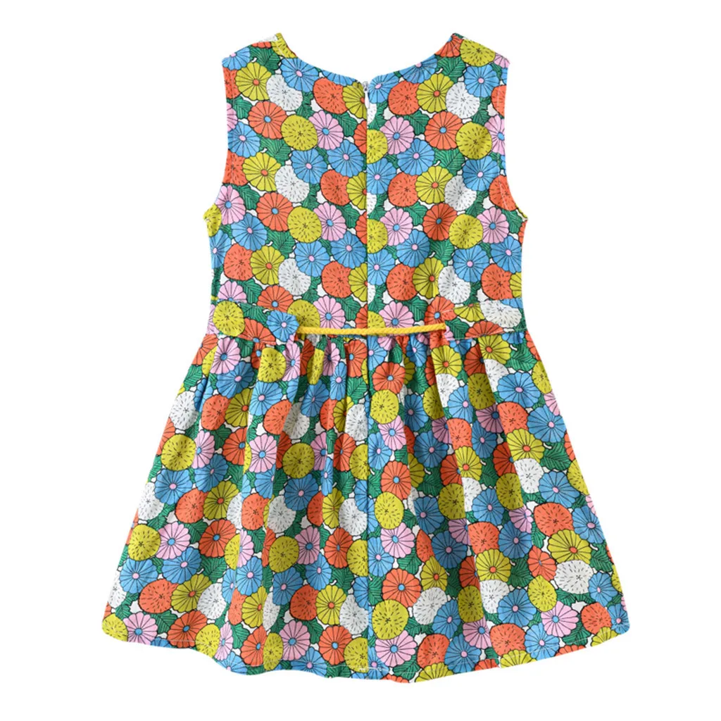 Toddler Baby Kids girls dress Floral Flowers Ruched Strap Summer Princess Dress 2-7 Years old children clothes summer #B