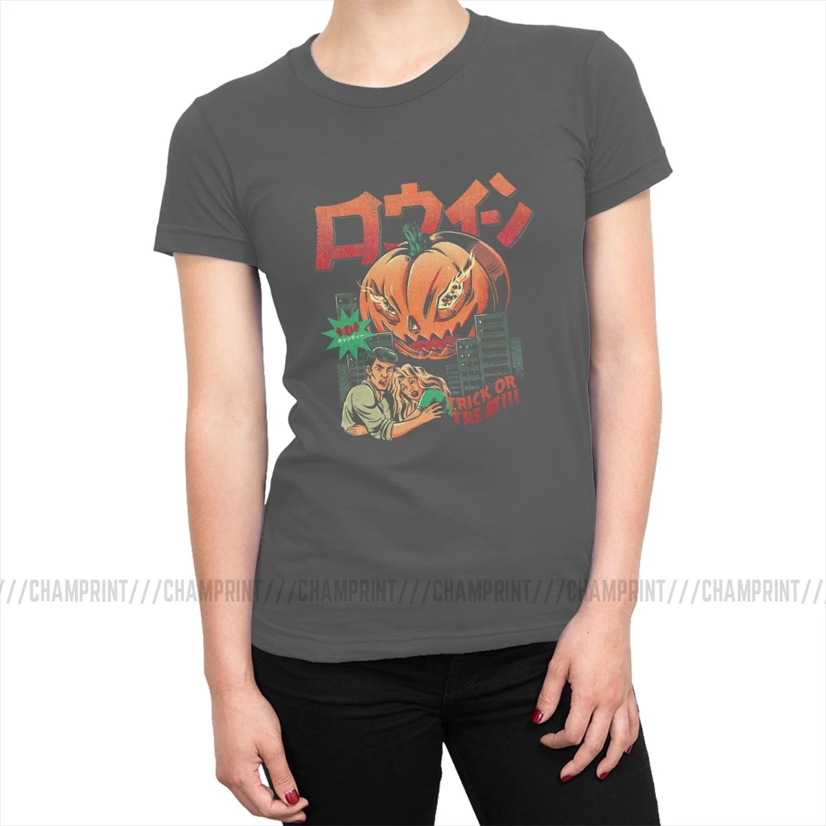 Женская футболка с изображением тыквы-киллера Trick'r Treat Horror, топы на Хэллоуин, футболки Ulzzang, хлопковая футболка, женская уличная одежда - Цвет: Темно-серый