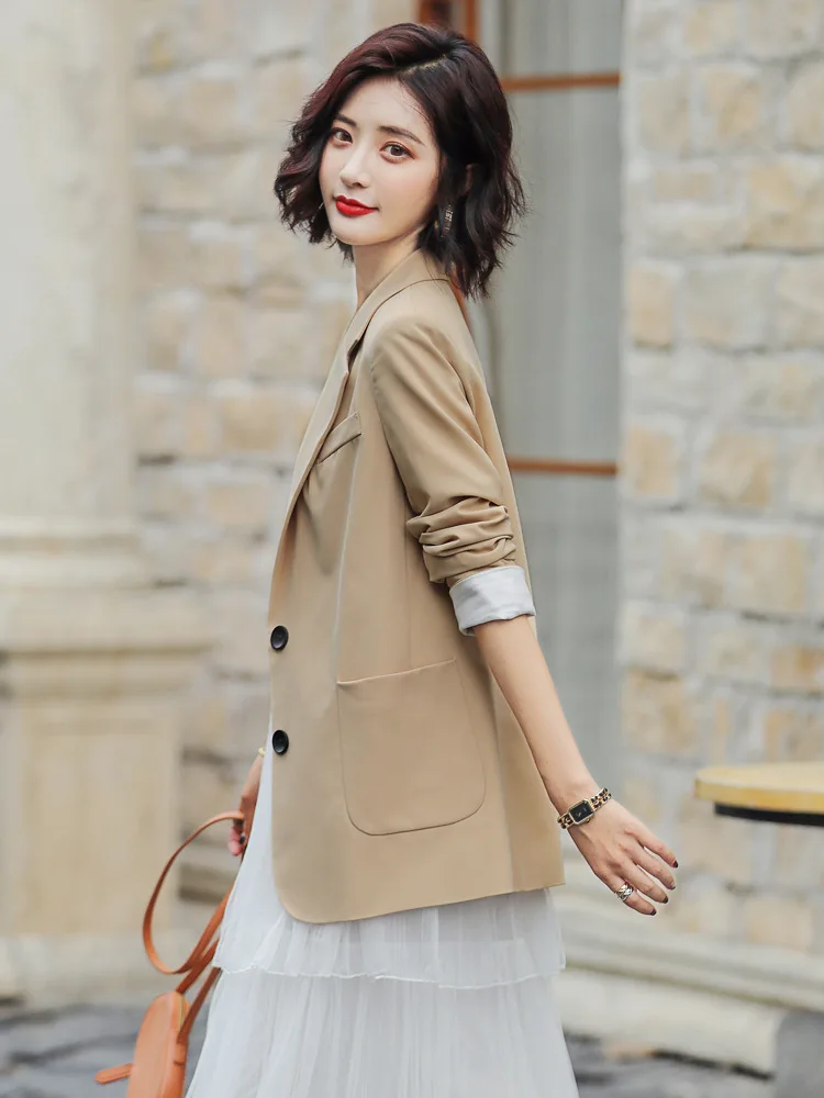

2019 New Style Online Celebrity Small Suit Coat Women's Korean-style Loose Casual British Style Mid-length Solid Color Blazer