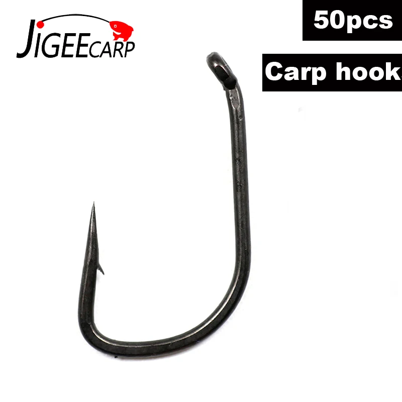 JIGEECARP, 50 шт., крючки для ловли карпа с тефлоновым покрытием, крючки для ловли карпа из высокоуглеродистой стали с микроскопом, острые рыболовные крючки