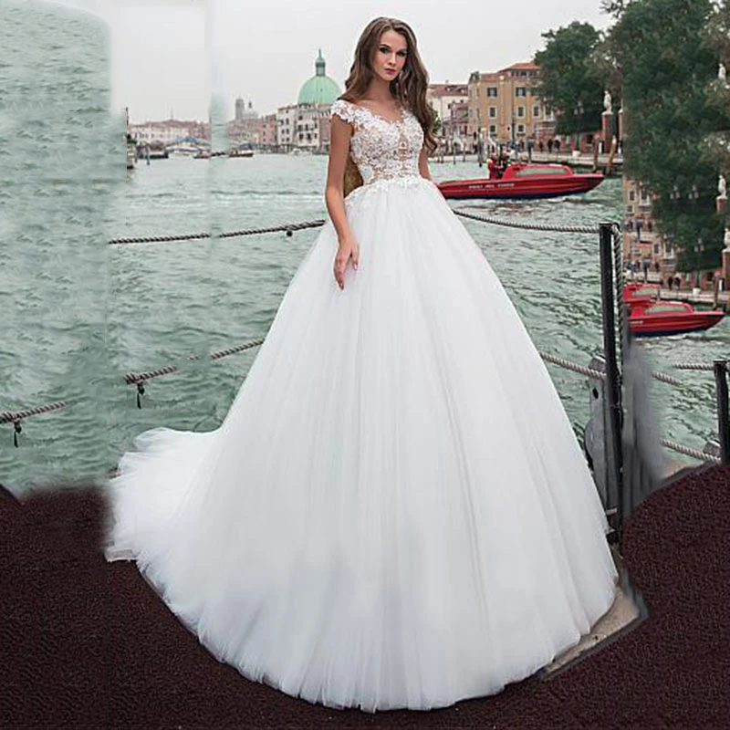Vestido de novia de tul Blanco/Marfil, vintage, con Apliques de encaje, princesa|Vestidos de novia|