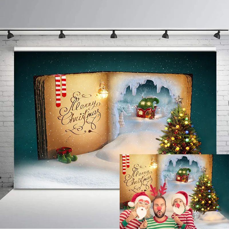 

NeoBack Fairytale Christmas Backdrop Snow Candy House Christmas Tree Photo Background Children Family Photography Backdrops