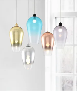 

E27 Nordic Simple Pendant Lamp Creative Gradient Glass Hanging Lamp Postmodern Bedroom Dining Room Living Room Pendant Lights