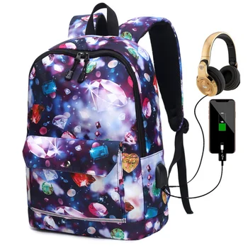 

USB Charging Reflective School Bags for Teenage Girls Waterproof High School Backpack Women Student Book Bag Travel Backpacks