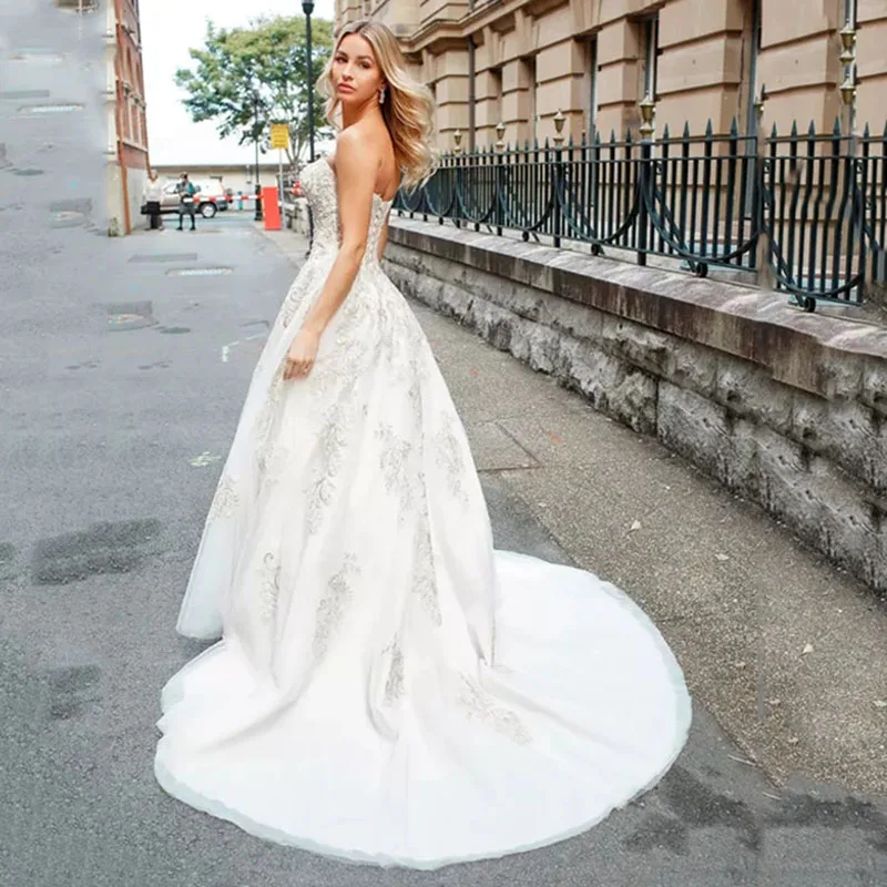 Eightree Милое Свадебное платье вышитые кружевные нашивки платье невесты Vestido de novia без спинки атласное белое свадебное платье