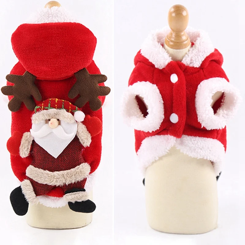 B32 Рождественская одежда с капюшоном для собак зимнее пальто одежда костюм Санты куртка для питомца теплое рождественское платье Толстовка для собак кошек