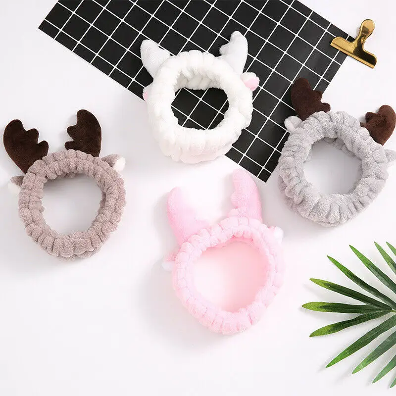 

Cute Spa Bath Shower Makeup Wash Face Bow Headband Coral Fleece Hair Band Sweet Cartoon Soft Elastic Girls Hairband Accessories