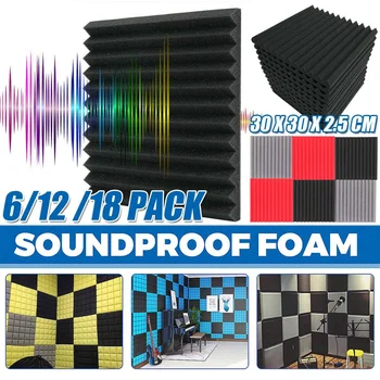 

NEW 6/12/18Pcs Soundproofing Foam Studio Acoustic Panels Studio Foam Wedges Soundproof Absorption Treatment Panel 30x30x2.5cm